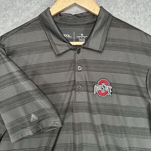Ohio State Buckeyes Performance Polo Shirt Mens Med Antigua Gray Stripe Logo NEW